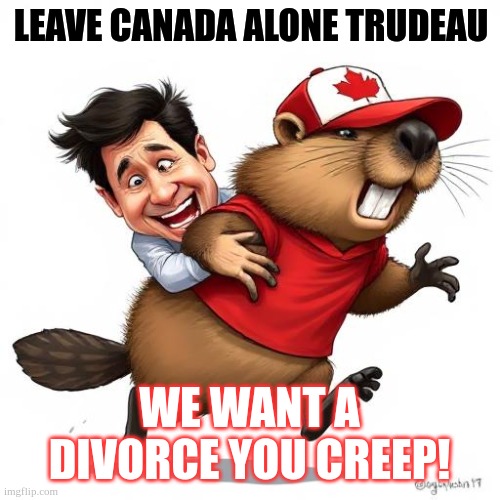 Creepy Trudeau | LEAVE CANADA ALONE TRUDEAU; WE WANT A DIVORCE YOU CREEP! | image tagged in canada,trudeau,clingy,beaver | made w/ Imgflip meme maker