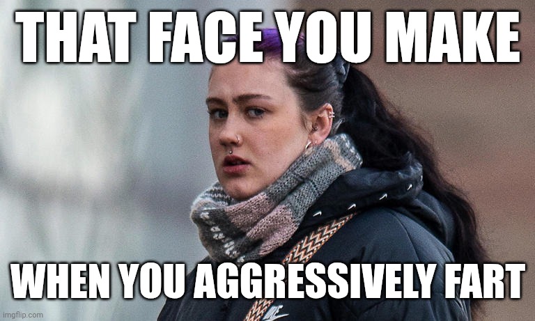 A judge has let it rip on Rhiannon Evans for sending videos of her aggressively breaking wind to her boyfriend’s ex via video. | THAT FACE YOU MAKE; WHEN YOU AGGRESSIVELY FART | image tagged in aggressive fart face,lolz,uk,sad but true,i can't even | made w/ Imgflip meme maker