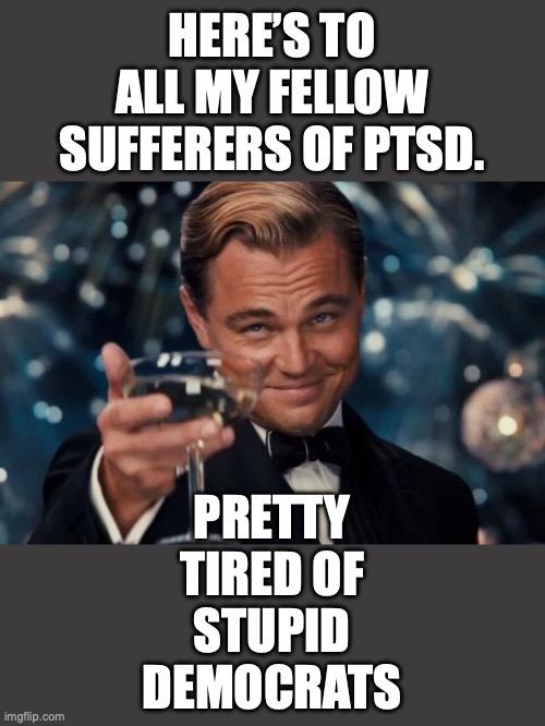 They are coming out of the woodwork all of a sudden. | HERE’S TO ALL MY FELLOW SUFFERERS OF PTSD. PRETTY
TIRED OF
STUPID
DEMOCRATS | image tagged in 2025,usaid,democrats,dumb,tired,corrupt | made w/ Imgflip meme maker