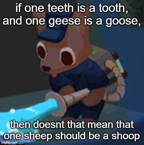 The Werecleaner | if one teeth is a tooth, and one geese is a goose, then doesnt that mean that one sheep should be a shoop | image tagged in the werecleaner | made w/ Imgflip meme maker