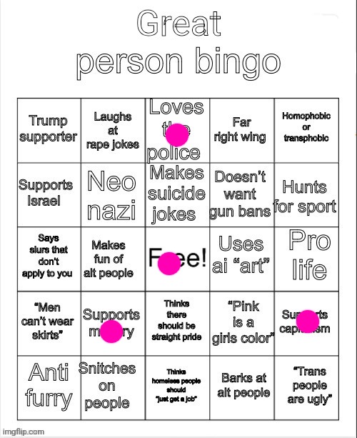 great person bingo | image tagged in great person bingo | made w/ Imgflip meme maker