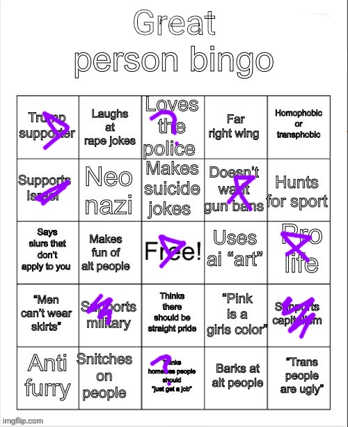 i didn't make it guys | image tagged in great person bingo | made w/ Imgflip meme maker