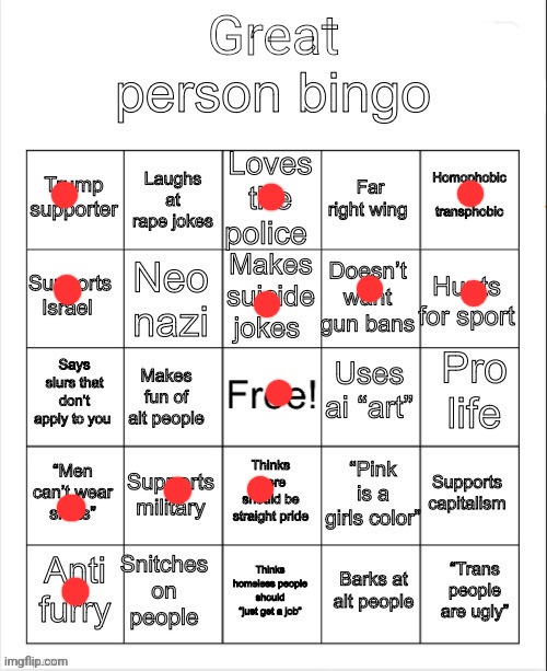 Ik its sarcastic but idgaf | image tagged in great person bingo | made w/ Imgflip meme maker