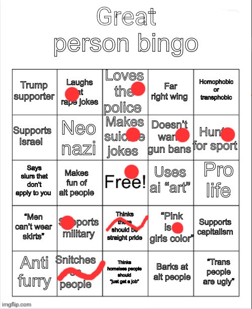 I mean say if there's gonna be gay parades there's gonna be straight parades until you can learn to not shove it down our throat | image tagged in great person bingo | made w/ Imgflip meme maker