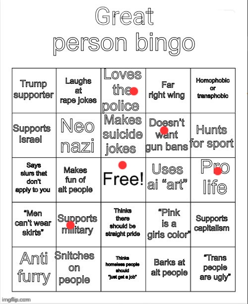 great person bingo | image tagged in great person bingo | made w/ Imgflip meme maker