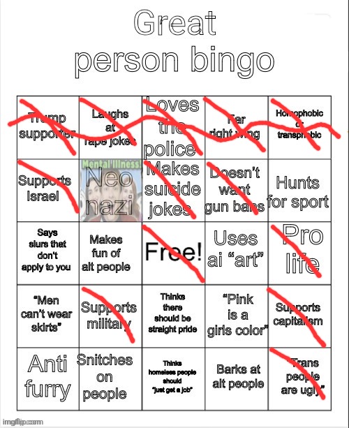 bingor | image tagged in great person bingo | made w/ Imgflip meme maker