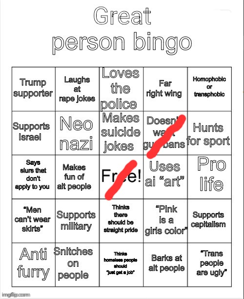 how tf does this make you a great person? | image tagged in great person bingo | made w/ Imgflip meme maker