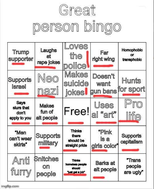 DON"T KILL MEEEEE | image tagged in great person bingo | made w/ Imgflip meme maker