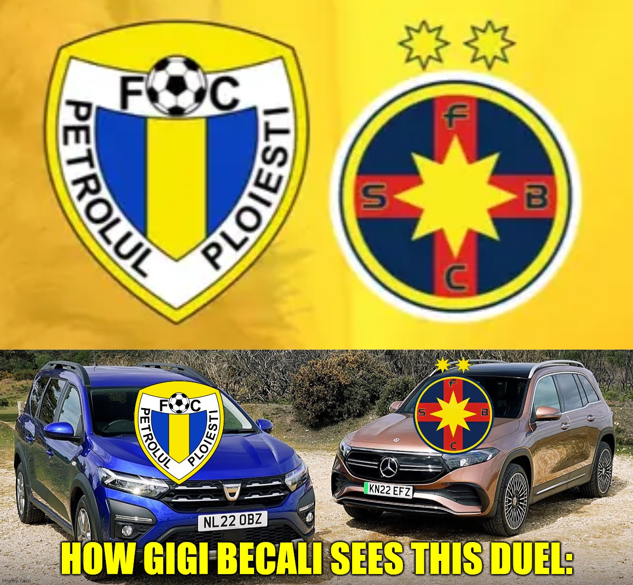 Petrolul 52-FCSB, Thursday, 20:30, Live on DGS 1. | HOW GIGI BECALI SEES THIS DUEL: | image tagged in petrolul,fcsb,steaua,superliga,romania,sports | made w/ Imgflip meme maker