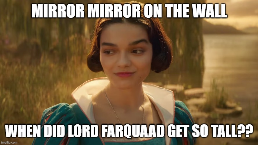 Disney Started With Snow White And Might End With Snow White | MIRROR MIRROR ON THE WALL; WHEN DID LORD FARQUAAD GET SO TALL?? | image tagged in movies,disney | made w/ Imgflip meme maker