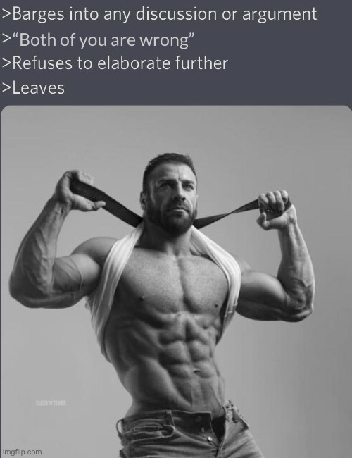 Chad barges into discussion (with correct font) | “Both of you are wrong” | image tagged in chad barges into discussion with correct font | made w/ Imgflip meme maker