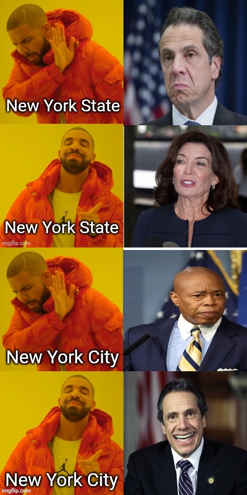 Make up your mind New York | image tagged in cuomo,hochul,adams,andrew cuomo,listen to women,well yes but actually no | made w/ Imgflip meme maker