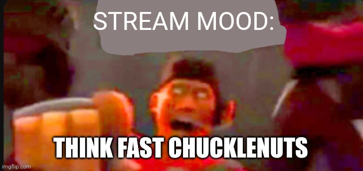 Tf2 scout pointing | STREAM MOOD:; THINK FAST CHUCKLENUTS | image tagged in tf2 scout pointing | made w/ Imgflip meme maker