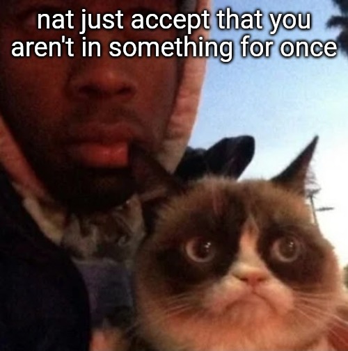 it's not that deep | nat just accept that you aren't in something for once | image tagged in tyler the creator and grumpy cat | made w/ Imgflip meme maker