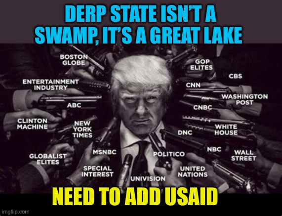 Purge the Deep State | DERP STATE ISN’T A SWAMP, IT’S A GREAT LAKE; NEED TO ADD USAID | image tagged in deep state,president trump,trump administration,trump cabinet,maga | made w/ Imgflip meme maker