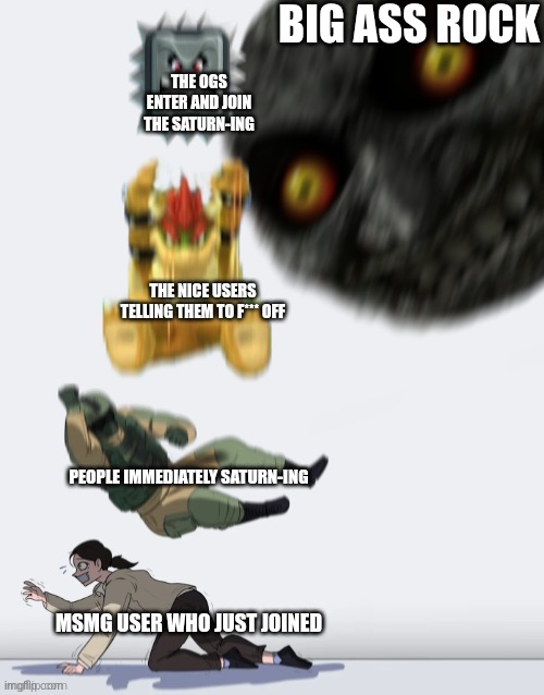 Yes, I know its the moon from Majora's Mask | BIG ASS ROCK | image tagged in msmg users who just joined | made w/ Imgflip meme maker