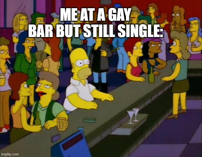 This is me :') im omnisexual | ME AT A GAY BAR BUT STILL SINGLE: | image tagged in homer simpson me on facebook | made w/ Imgflip meme maker