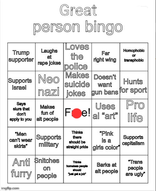 great person bingo | image tagged in great person bingo | made w/ Imgflip meme maker