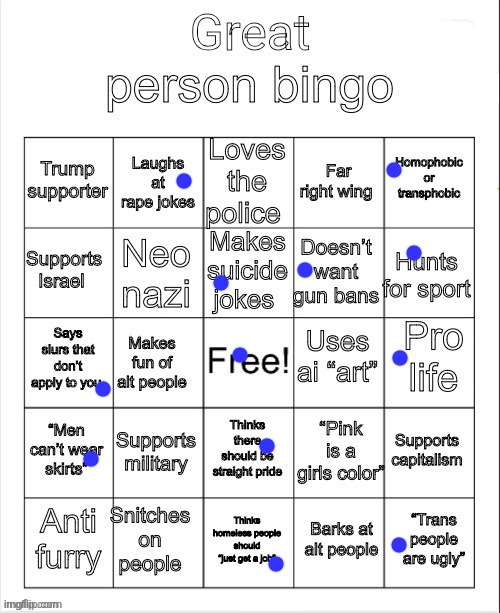 great person bingo | image tagged in great person bingo | made w/ Imgflip meme maker