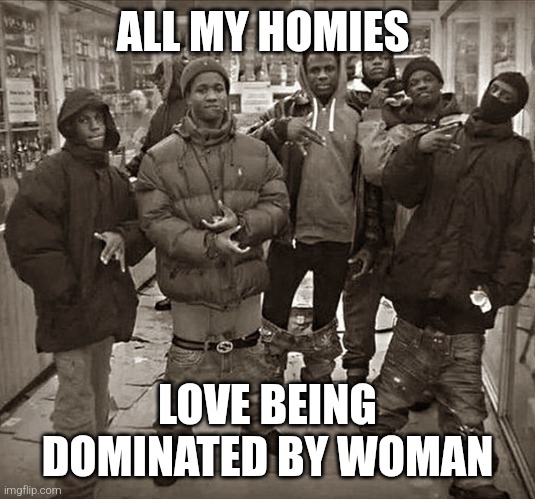 all my ninjas | ALL MY HOMIES; LOVE BEING DOMINATED BY WOMAN | image tagged in all my homies love | made w/ Imgflip meme maker