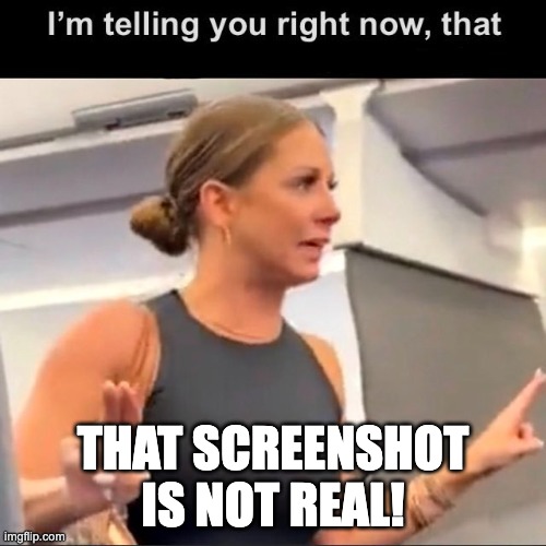 TMFINR I'm telling you right now | THAT SCREENSHOT IS NOT REAL! | image tagged in tmfinr i'm telling you right now | made w/ Imgflip meme maker