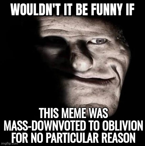 Wouldn't it be funny if x | THIS MEME WAS MASS-DOWNVOTED TO OBLIVION FOR NO PARTICULAR REASON | image tagged in wouldn't it be funny if x | made w/ Imgflip meme maker