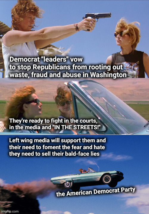 The demise of the American Democrat Party | Democrat "leaders" vow
to stop Republicans from rooting out
waste, fraud and abuse in Washington; They're ready to fight in the courts, 
in the media and "IN THE STREETS!"
 
Left wing media will support them and
their need to foment the fear and hate
they need to sell their bald-face lies; the American Democrat Party | image tagged in doge,waste fraud and abuse,elon musk,trump,public corruption | made w/ Imgflip meme maker