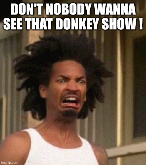 Disgusted Face | DON'T NOBODY WANNA SEE THAT DONKEY SHOW ! | image tagged in disgusted face | made w/ Imgflip meme maker