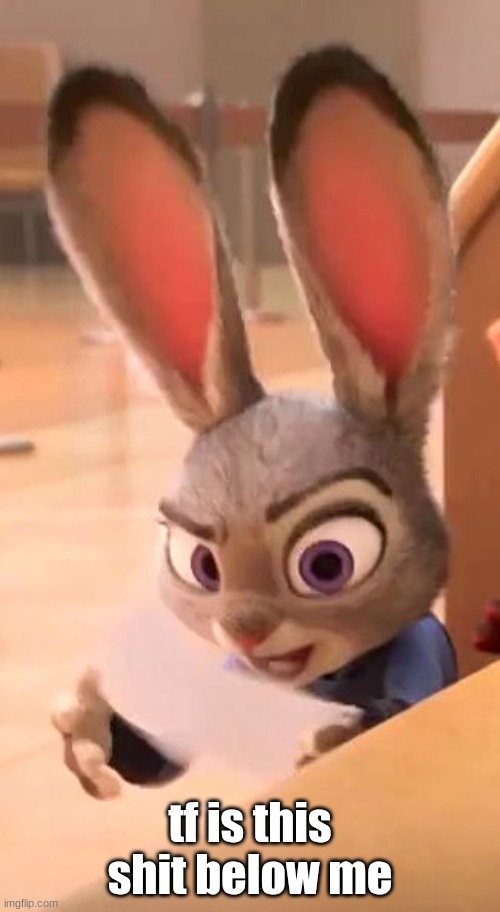 @post below | tf is this shit below me | image tagged in judy hopps raised eyebrow | made w/ Imgflip meme maker