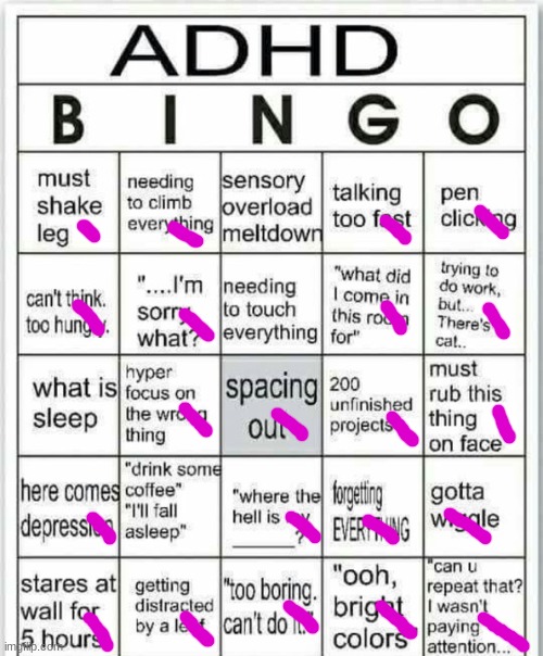 adhd bingo | image tagged in adhd bingo | made w/ Imgflip meme maker