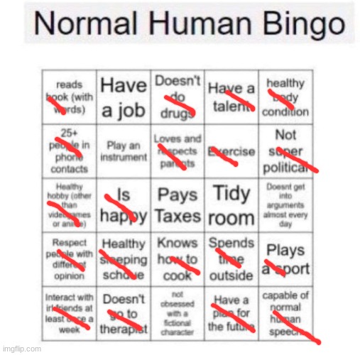 Normal human bingo | image tagged in normal human bingo | made w/ Imgflip meme maker