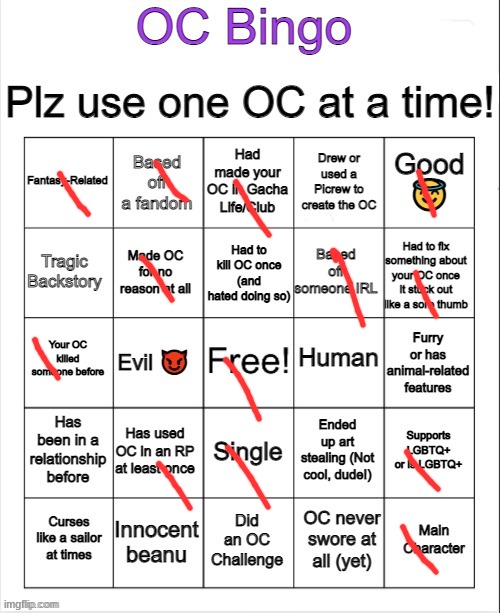 OC Bingo | image tagged in oc bingo | made w/ Imgflip meme maker