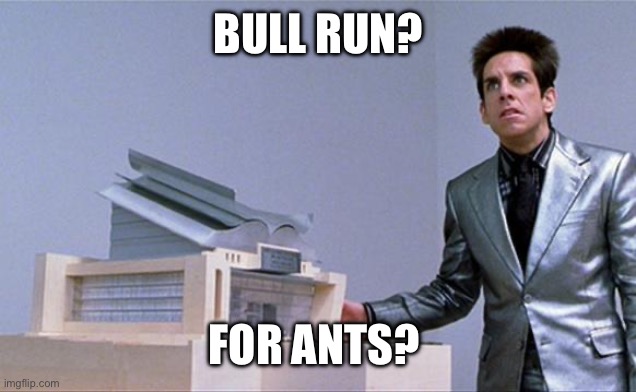 A center for ants? | BULL RUN? FOR ANTS? | image tagged in a center for ants | made w/ Imgflip meme maker