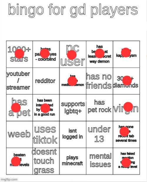 gd bingo | image tagged in gd bingo | made w/ Imgflip meme maker