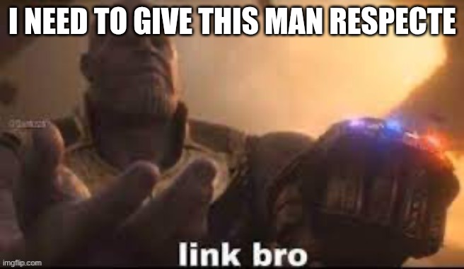 link bro | I NEED TO GIVE THIS MAN RESPECTE | image tagged in link bro | made w/ Imgflip meme maker