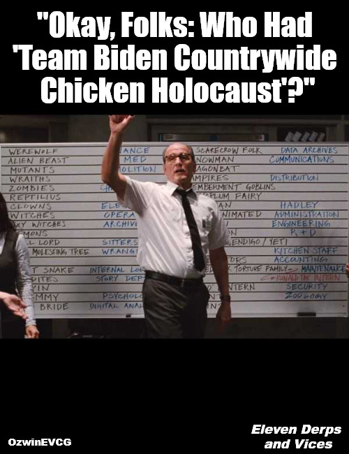 Eleven Derps and Vices | "Okay, Folks: Who Had 

'Team Biden Countrywide 

Chicken Holocaust'?"; OzwinEVCG; Eleven Derps 

and Vices | image tagged in ok who had,bird flu,government corruption,politicians suck,faulty pcr tests,world occupied | made w/ Imgflip meme maker