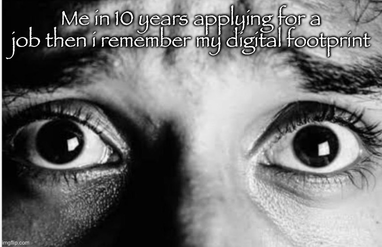 Done for | Me in 10 years applying for a job then i remember my digital footprint | image tagged in unnerved stare | made w/ Imgflip meme maker