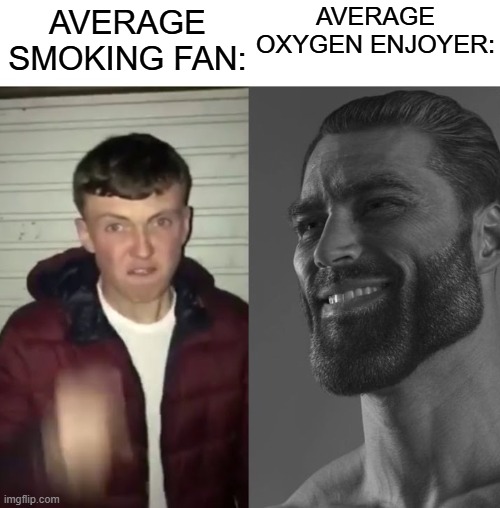 Average Fan vs Average Enjoyer | AVERAGE OXYGEN ENJOYER:; AVERAGE SMOKING FAN: | image tagged in average fan vs average enjoyer,memes | made w/ Imgflip meme maker