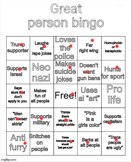 great person bingo | image tagged in great person bingo | made w/ Imgflip meme maker