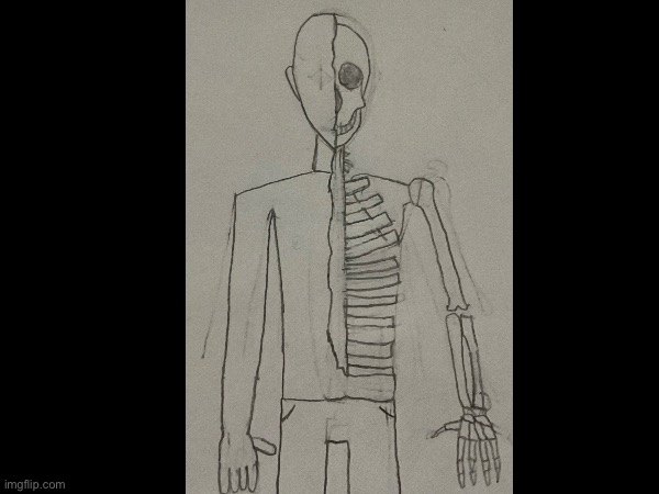 First attempt at drawing a skeleton | made w/ Imgflip meme maker