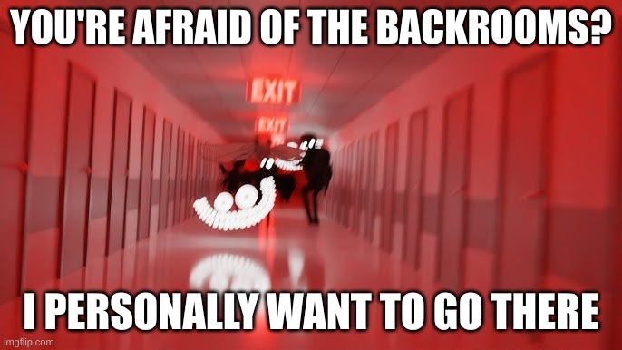 Im just different | YOU'RE AFRAID OF THE BACKROOMS? I PERSONALLY WANT TO GO THERE | image tagged in creepypasta,backrooms | made w/ Imgflip meme maker