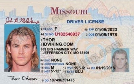 Thor drivers license Blank Meme Template