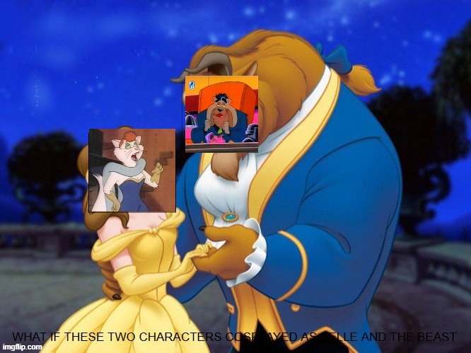 if kitty and bugsy cosplayed as belle and beast | image tagged in what is these two characters cosplayed as belle and the beast,dog city | made w/ Imgflip meme maker