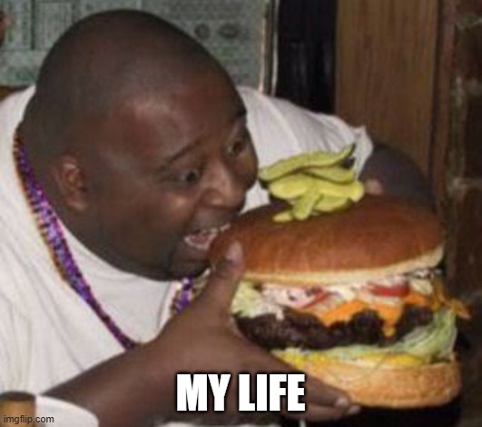 weird-fat-man-eating-burger | MY LIFE | image tagged in weird-fat-man-eating-burger | made w/ Imgflip meme maker