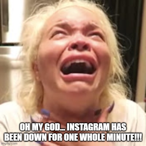 Gen Z Whiner | OH MY GOD... INSTAGRAM HAS BEEN DOWN FOR ONE WHOLE MINUTE!!! | image tagged in whiners,instagram,gen z | made w/ Imgflip meme maker