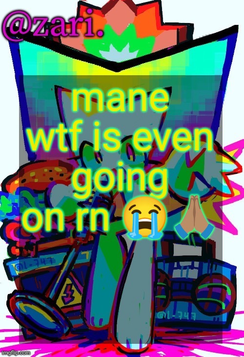 zari.'s femtanyl temp (ty mini_soda) | mane wtf is even going on rn 😭🙏🏽 | image tagged in zari 's femtanyl temp ty mini_soda | made w/ Imgflip meme maker