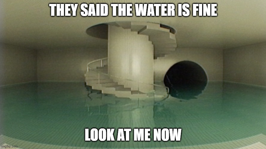 water's fine | THEY SAID THE WATER IS FINE; LOOK AT ME NOW | image tagged in dreamcore | made w/ Imgflip meme maker