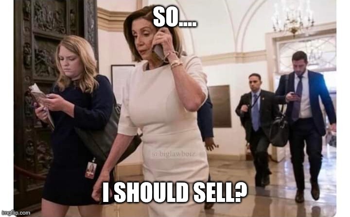 Nancy Pelosi on phone | SO.... I SHOULD SELL? | image tagged in nancy pelosi on phone | made w/ Imgflip meme maker