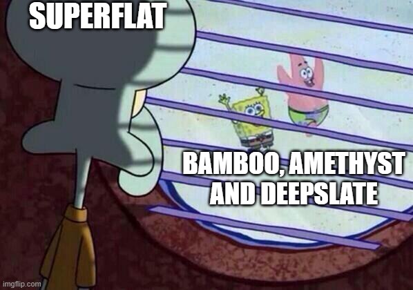 Squidward window | SUPERFLAT; BAMBOO, AMETHYST AND DEEPSLATE | image tagged in squidward window | made w/ Imgflip meme maker