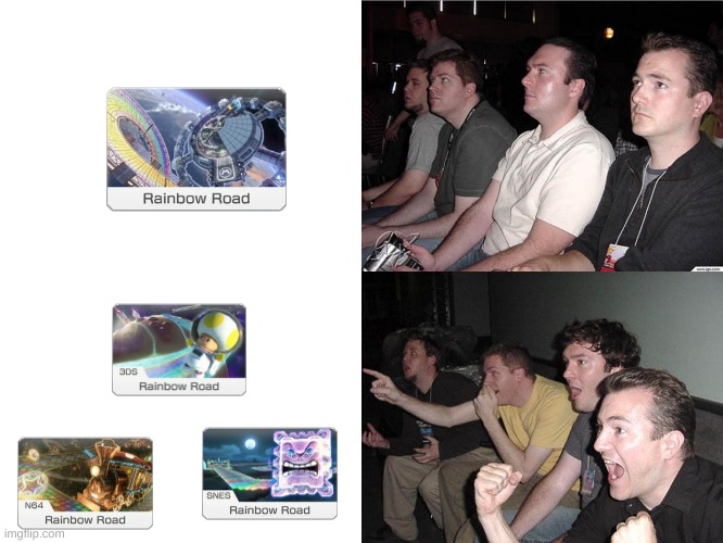 never pick wiiu rainbow road | image tagged in reaction guys | made w/ Imgflip meme maker